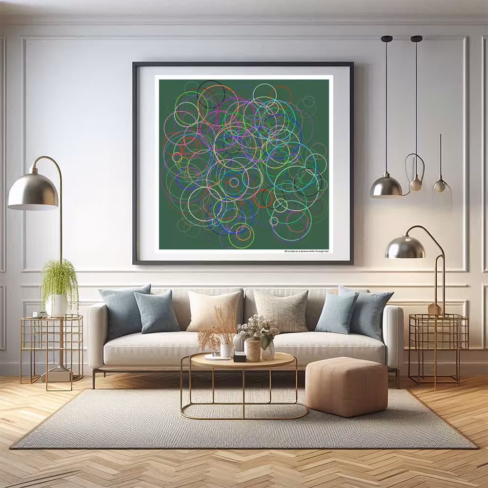 181 circles on a serene white through star in room setting