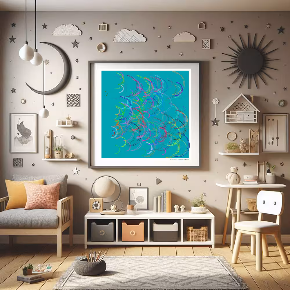 154 crescents on glazed ruby spire in room setting