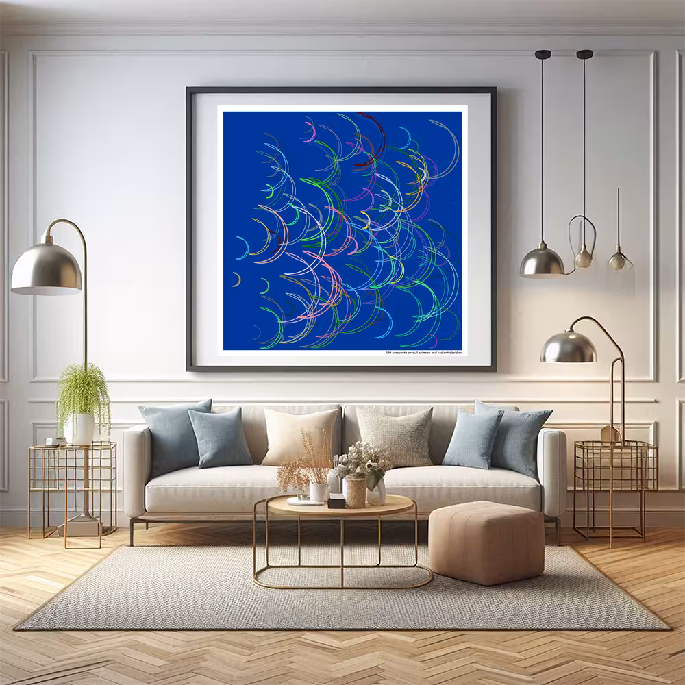 124 crescents on dull crimson and radiant obsidian in room setting