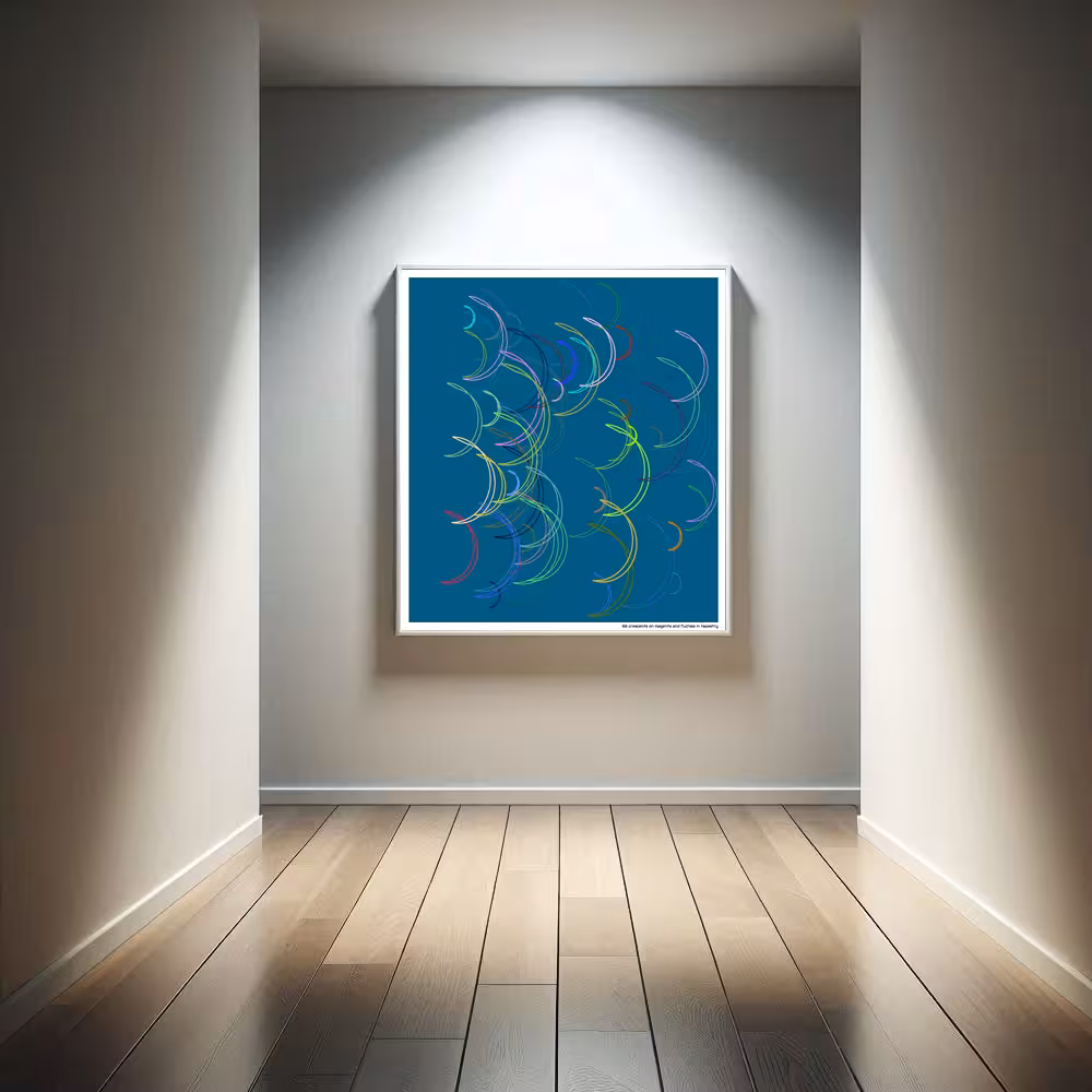 66 crescents on magenta and fuchsia in tapestry in room setting