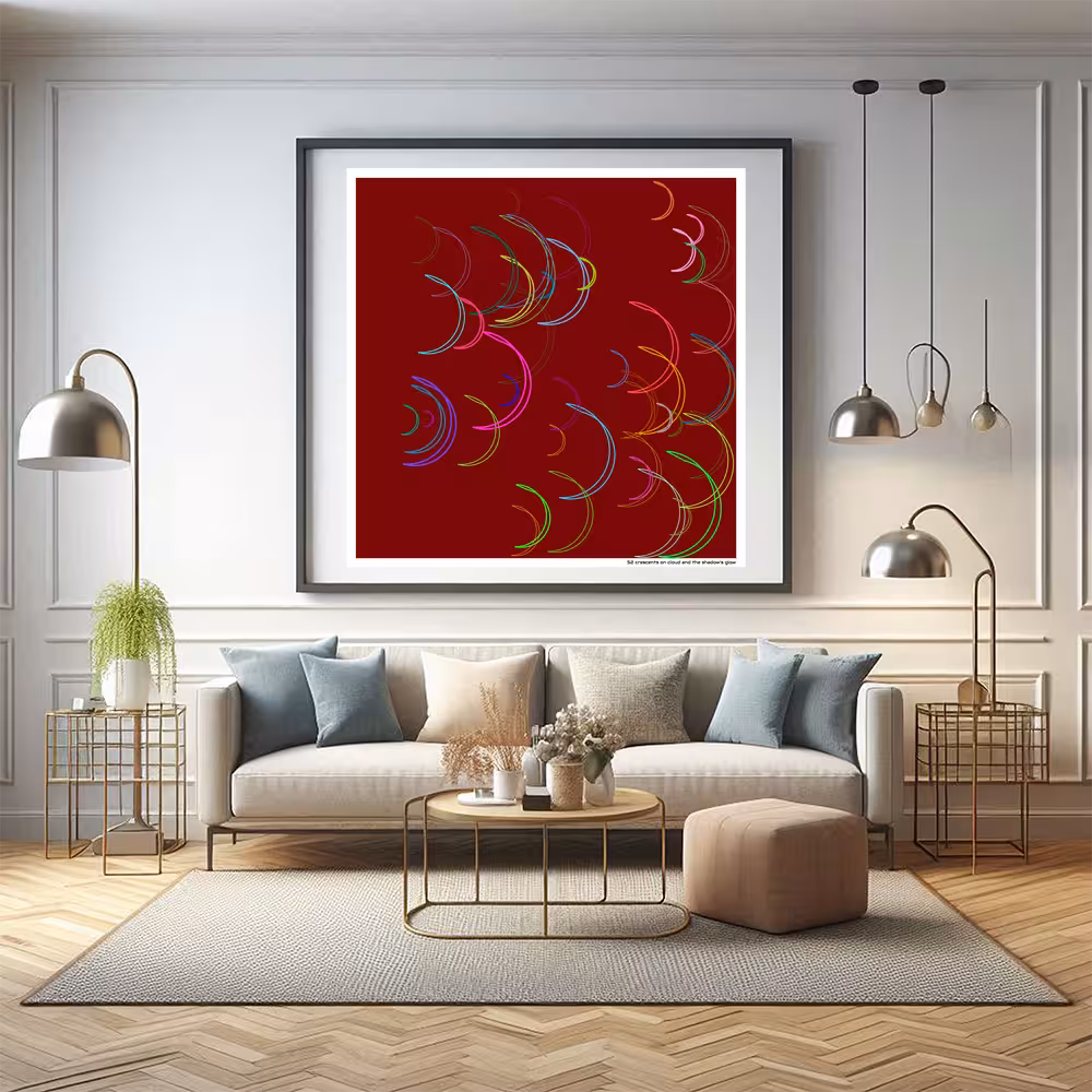 52 crescents on cloud and the shadow's glow in room setting