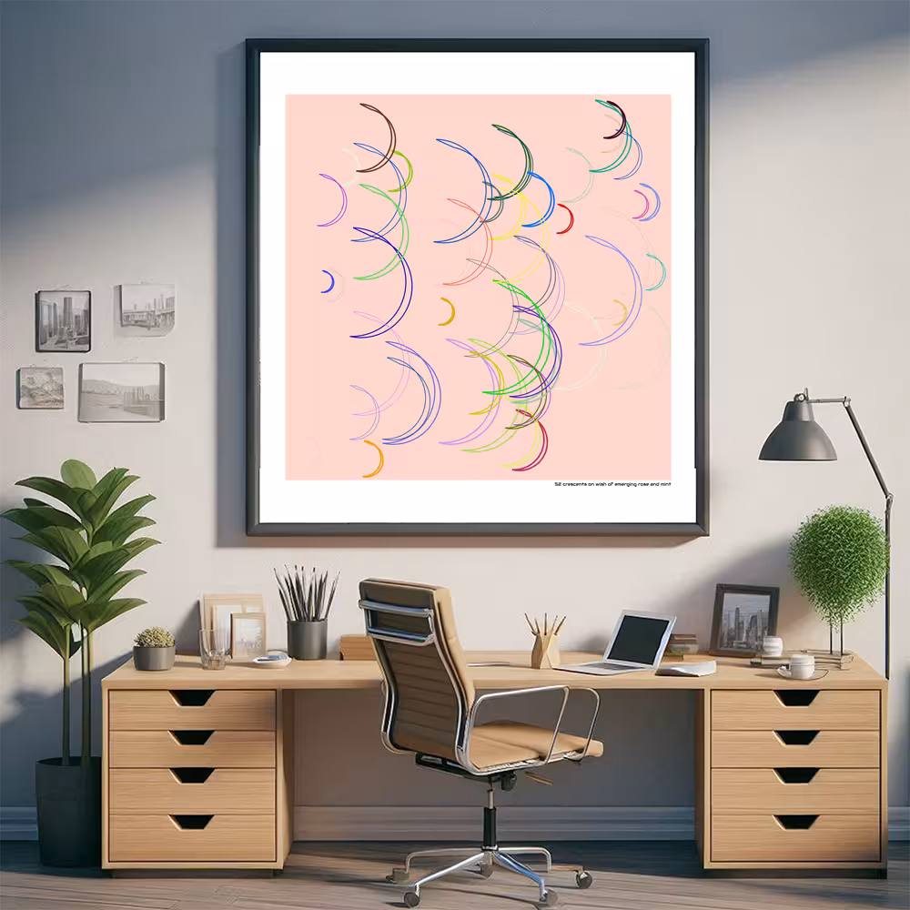 52 crescents on wish of emerging rose and mint in room setting