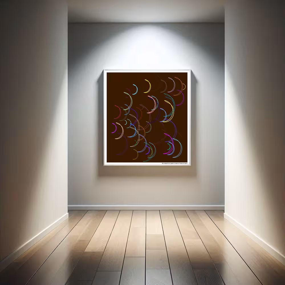 55 crescents on golden crimson of bliss and spark in room setting