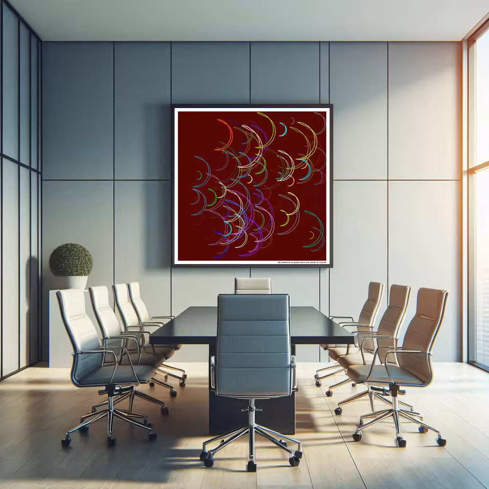 83 crescents on golden silver and velvet of requiem in room setting