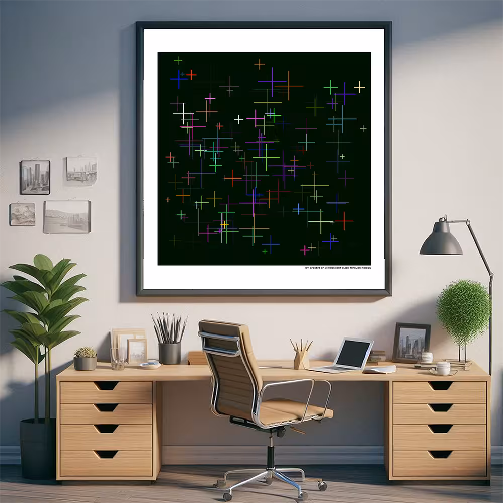 154 crosses on a iridescent black through melody in room setting