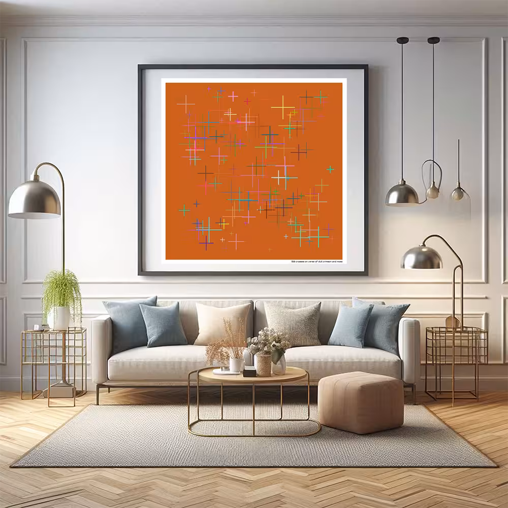 158 crosses on verse of dull crimson and moss in room setting