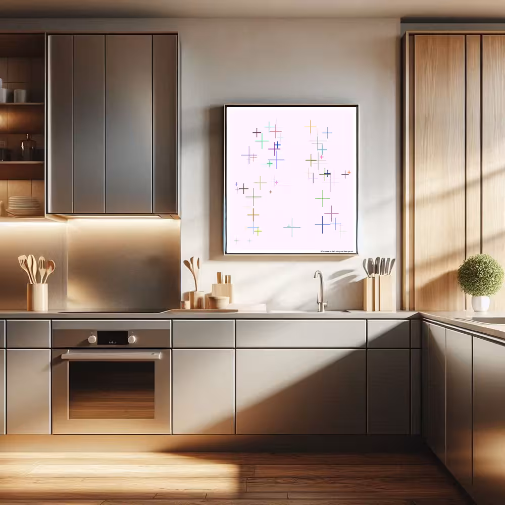 57 crosses on dark ivory and deep garnet in room setting