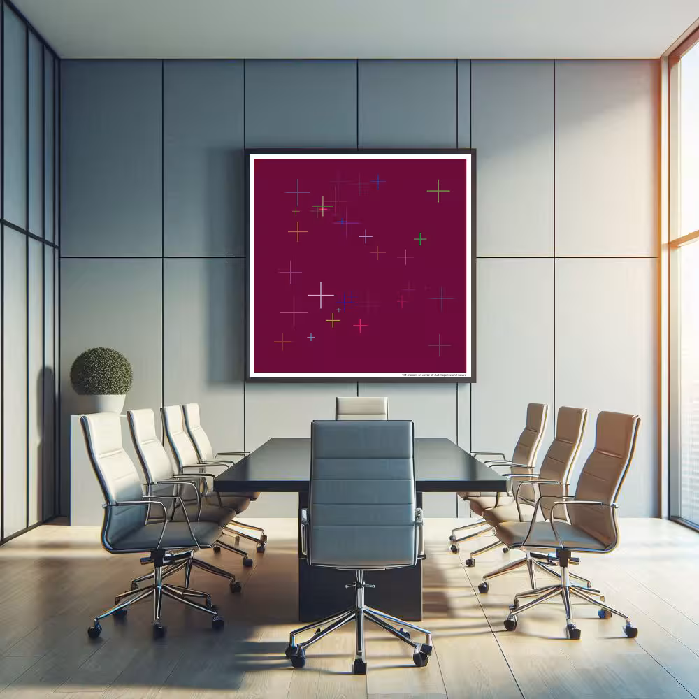 40 crosses on verse of dull magenta and mauve in room setting