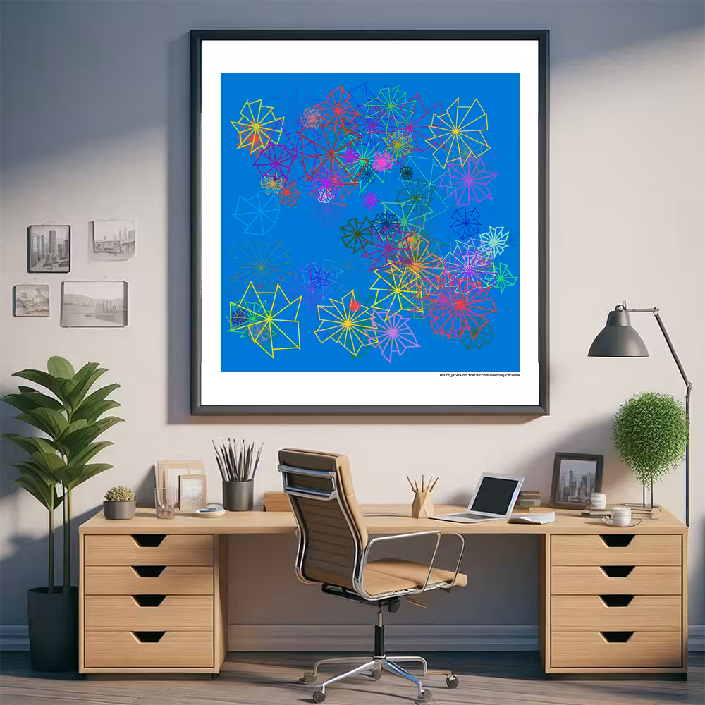 84 crystals on trace from fleeting caramel in room setting