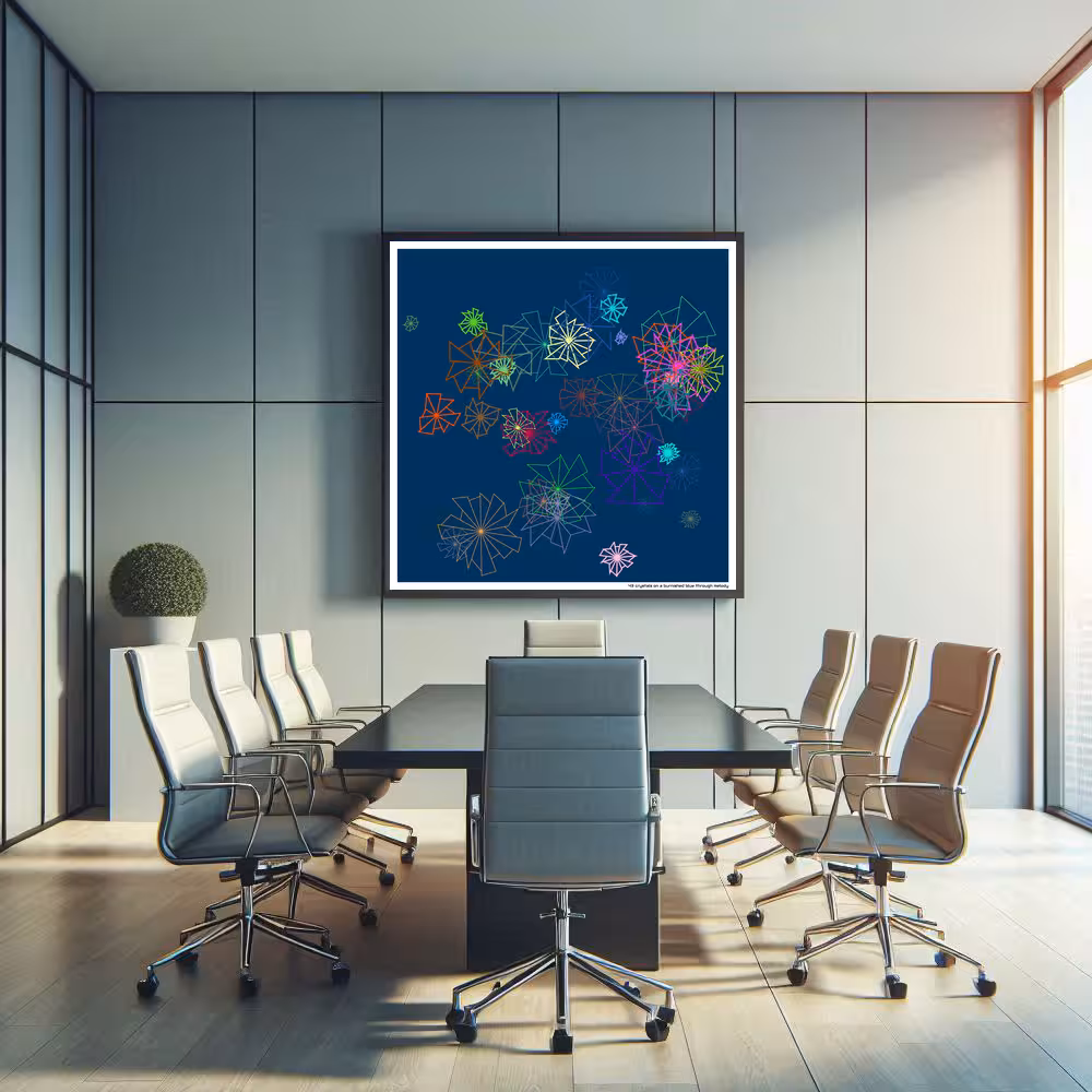 43 crystals on a burnished blue through melody in room setting