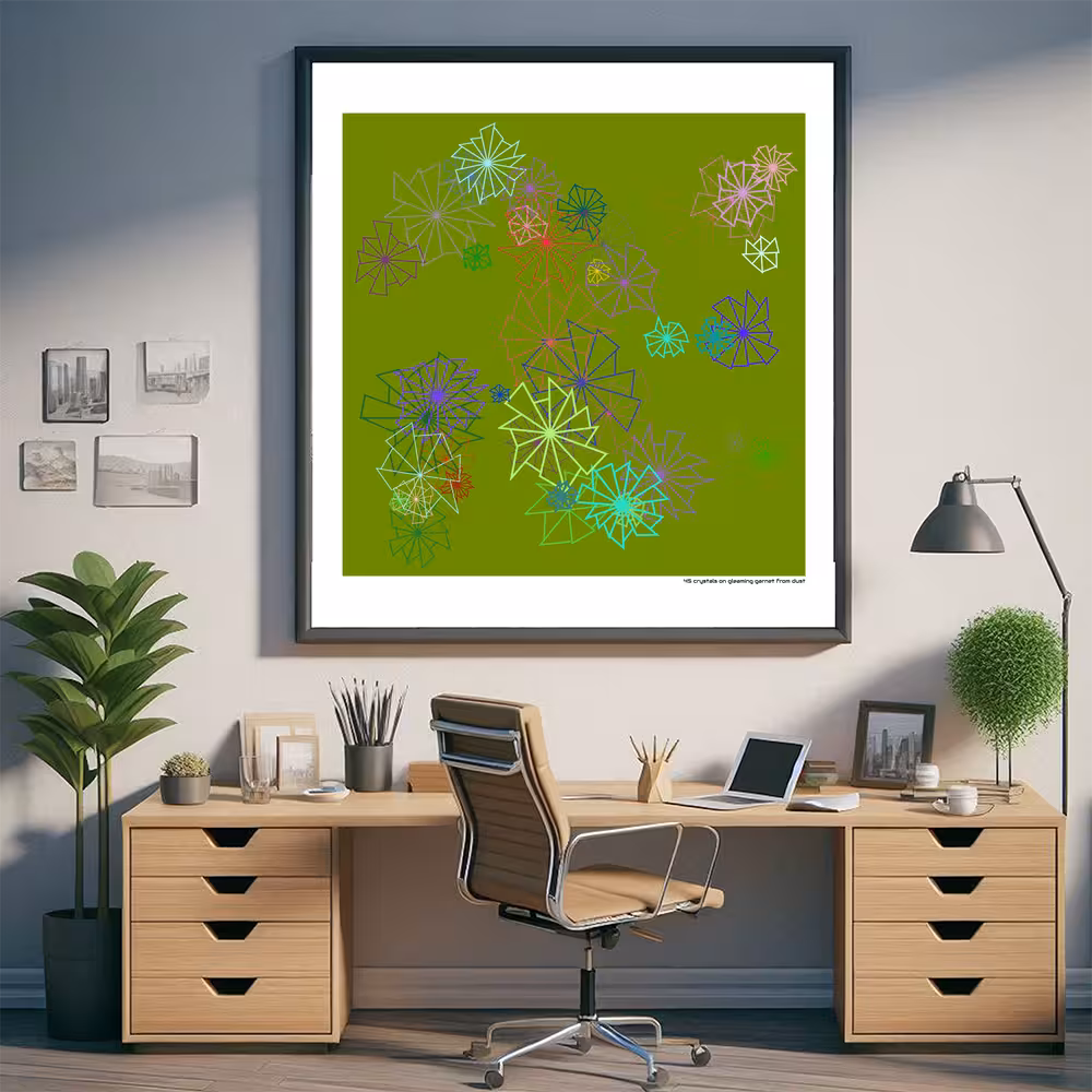 45 crystals on gleaming garnet from dust in room setting