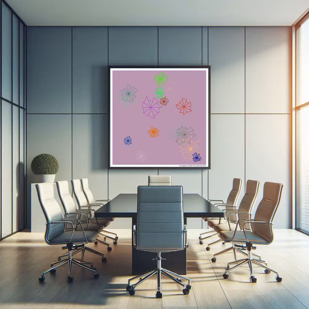 15 crystals on horizon of dull rose and mauve in room setting