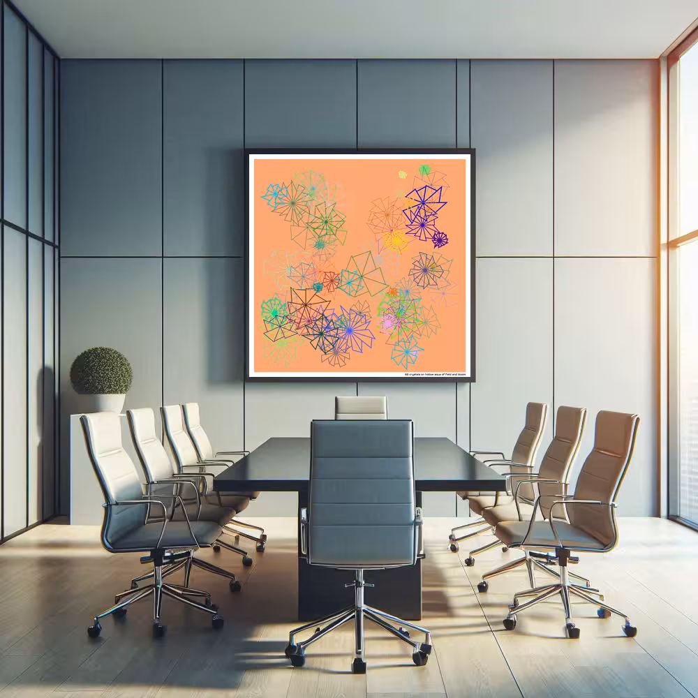 63 crystals on hollow aqua of field and bloom in room setting