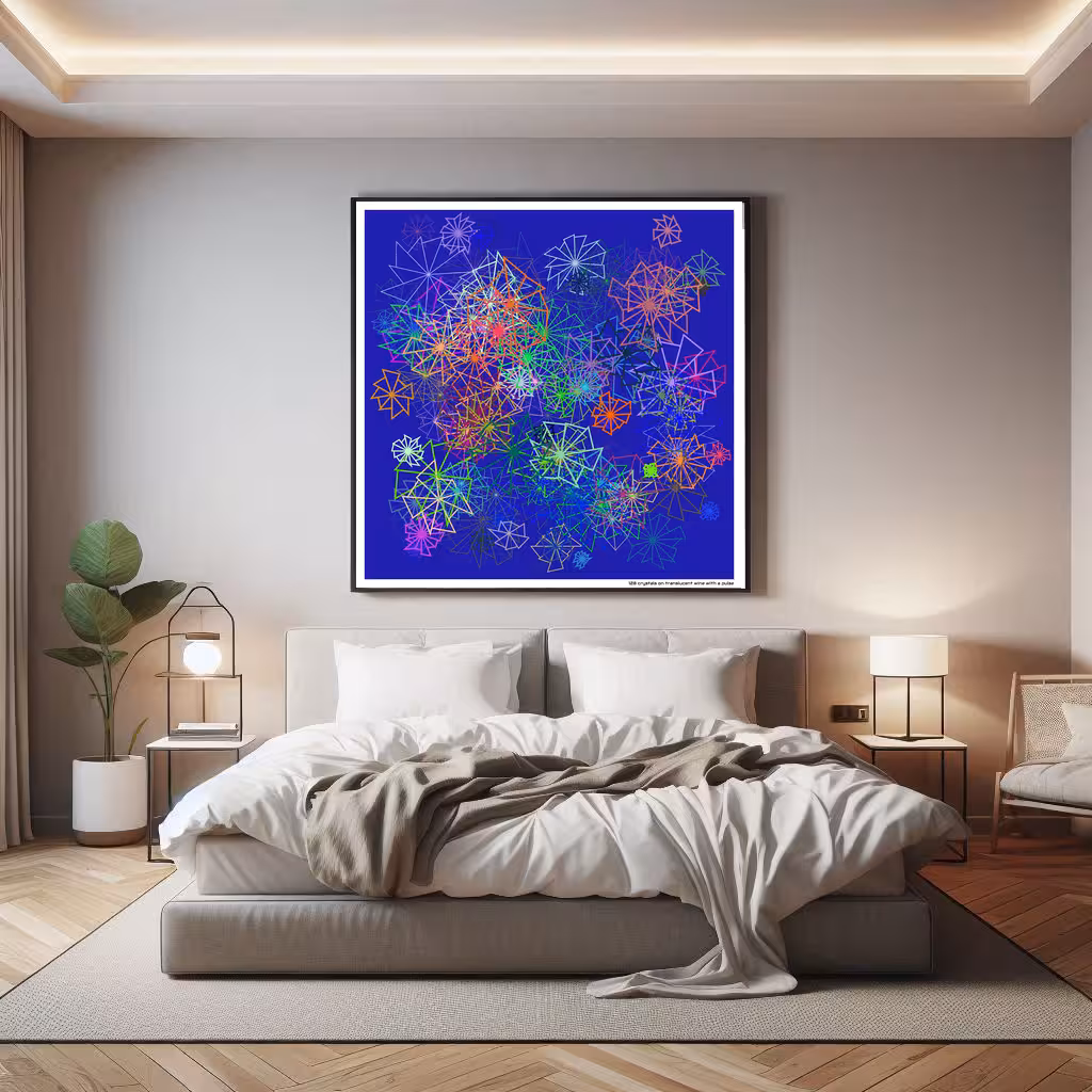 128 crystals on translucent wine with a pulse in room setting