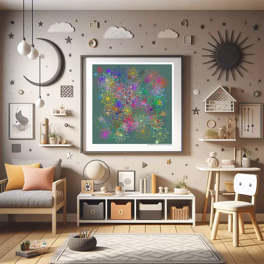 187 crystals on broken snow of shrine and signal in room setting