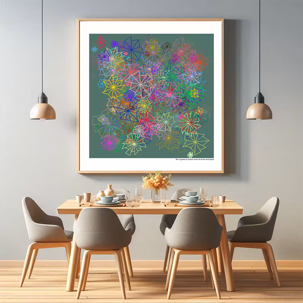 187 crystals on broken snow of shrine and signal in room setting