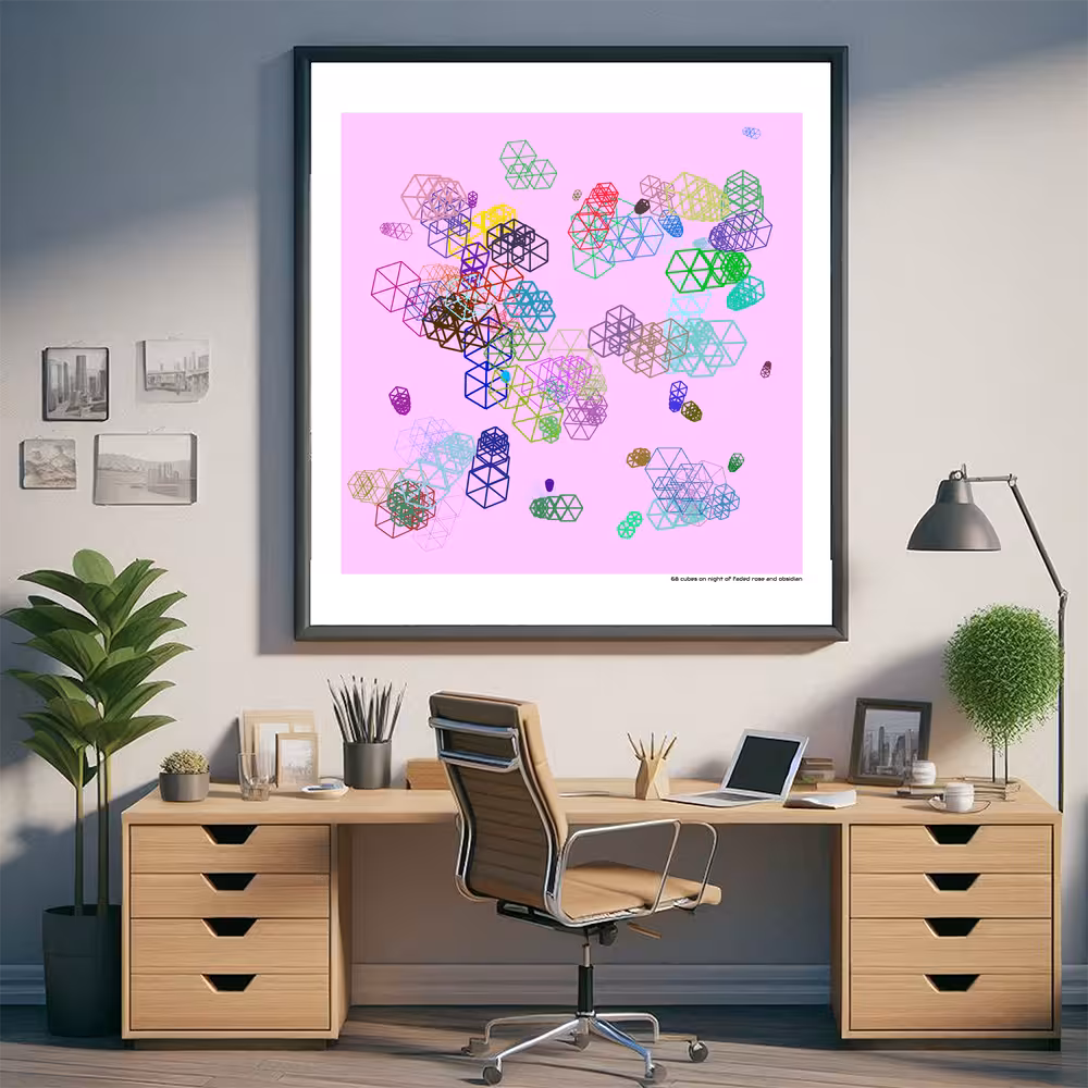 68 cubes on night of faded rose and obsidian in room setting