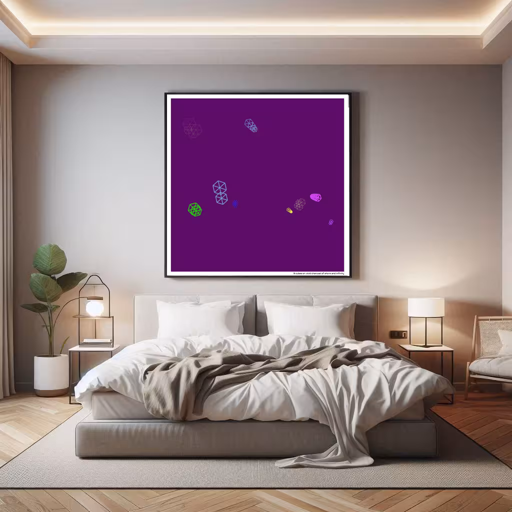 9 cubes on vivid charcoal of storm and infinity in room setting