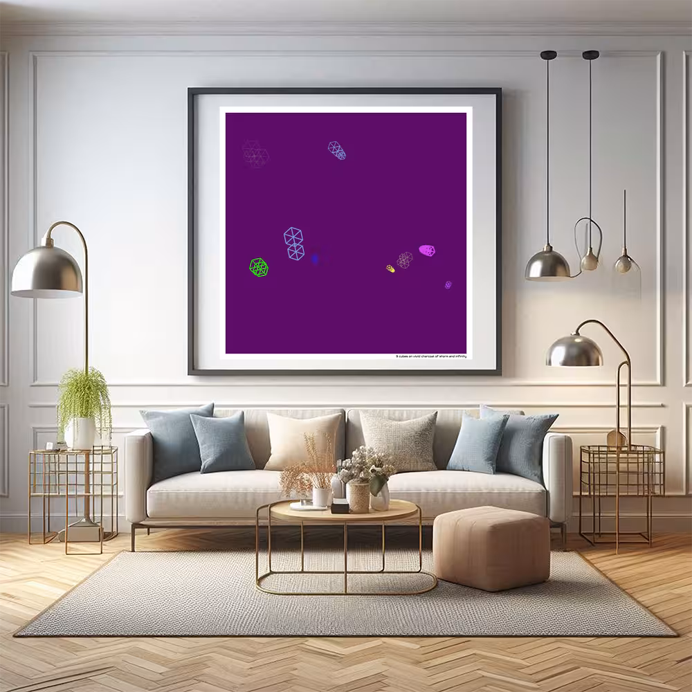 9 cubes on vivid charcoal of storm and infinity in room setting