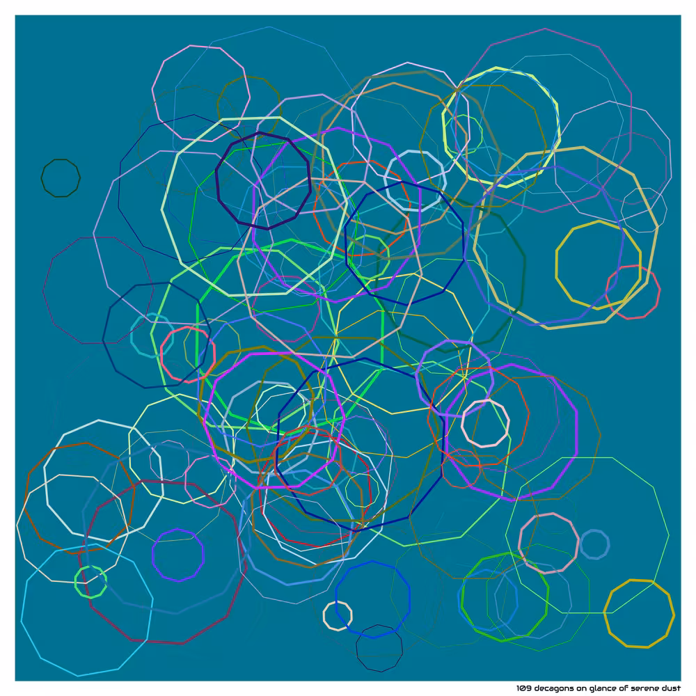 109 decagons on glance of serene dust