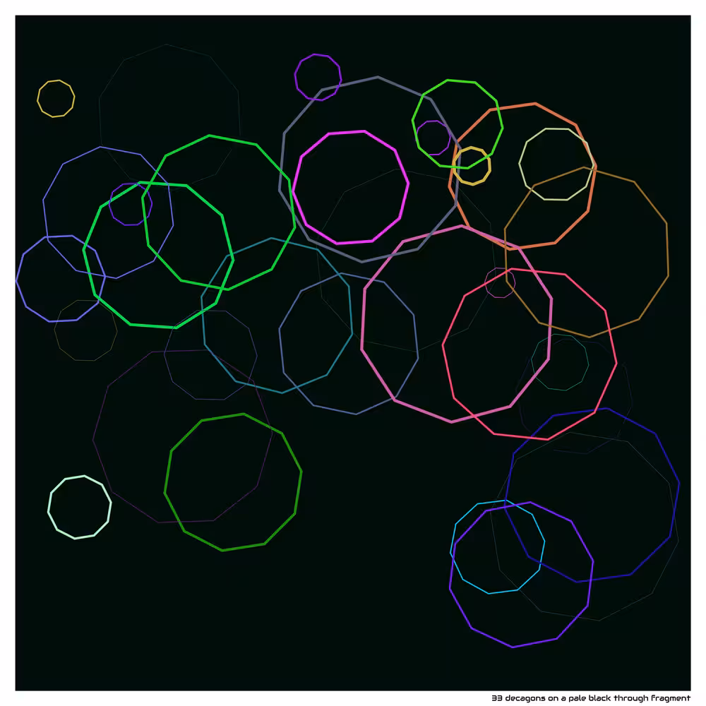 33 decagons on a pale black through fragment