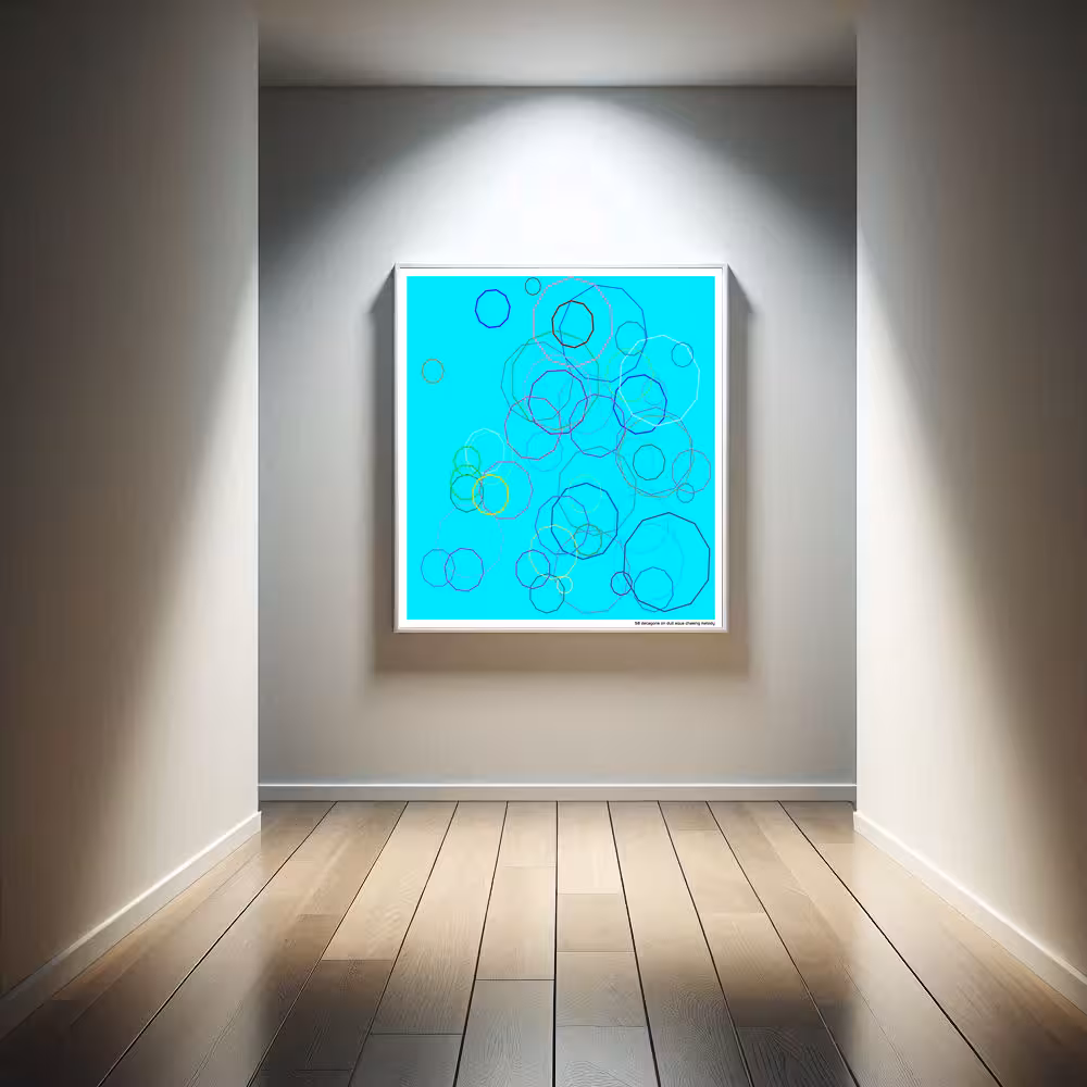 58 decagons on dull aqua chasing melody in room setting
