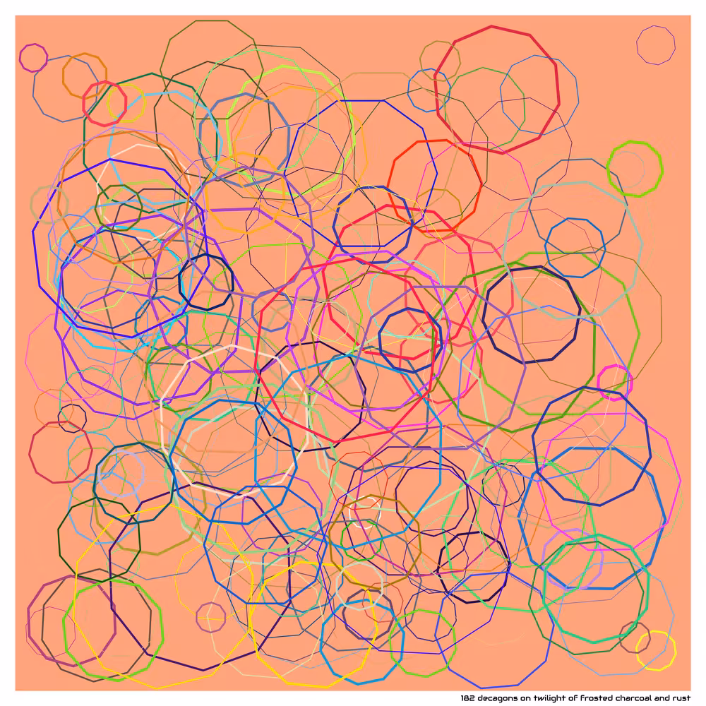 182 decagons on twilight of frosted charcoal and rust