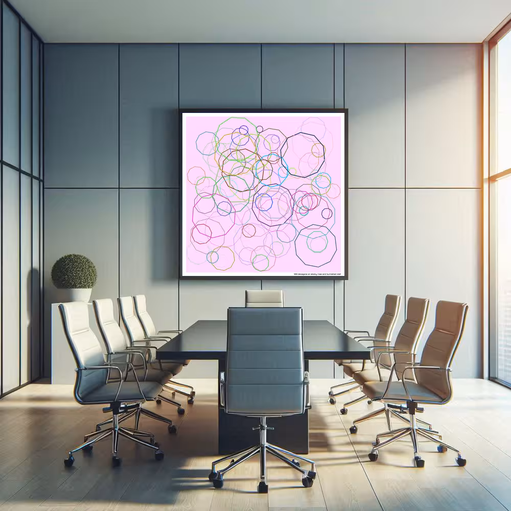 103 decagons on smoky rose and burnished mist in room setting