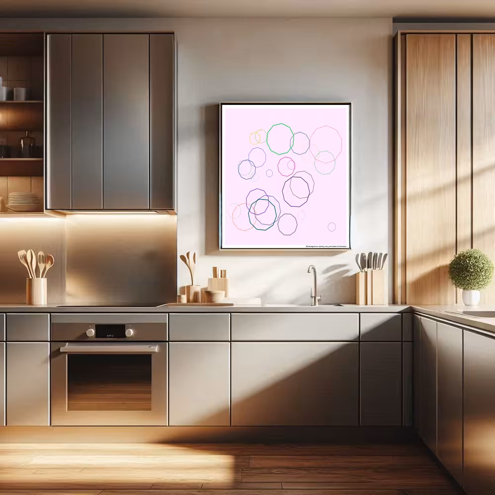 28 decagons on velvety ivory and bloom of whirlpool in room setting