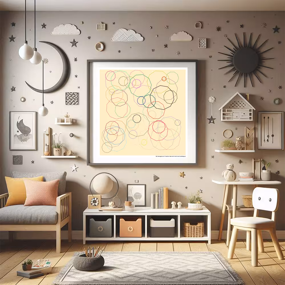 52 decagons on frosted rose and nocturnal bubblegum in room setting