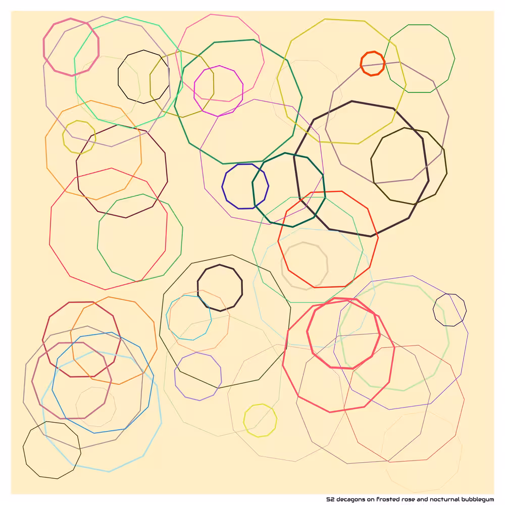 52 decagons on frosted rose and nocturnal bubblegum