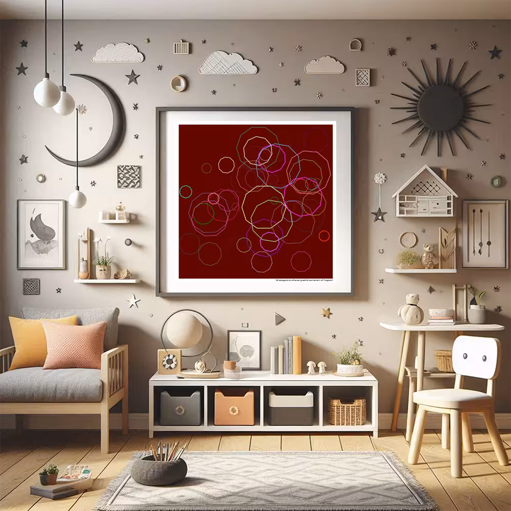 49 decagons on ethereal graphite and lantern of fragment in room setting