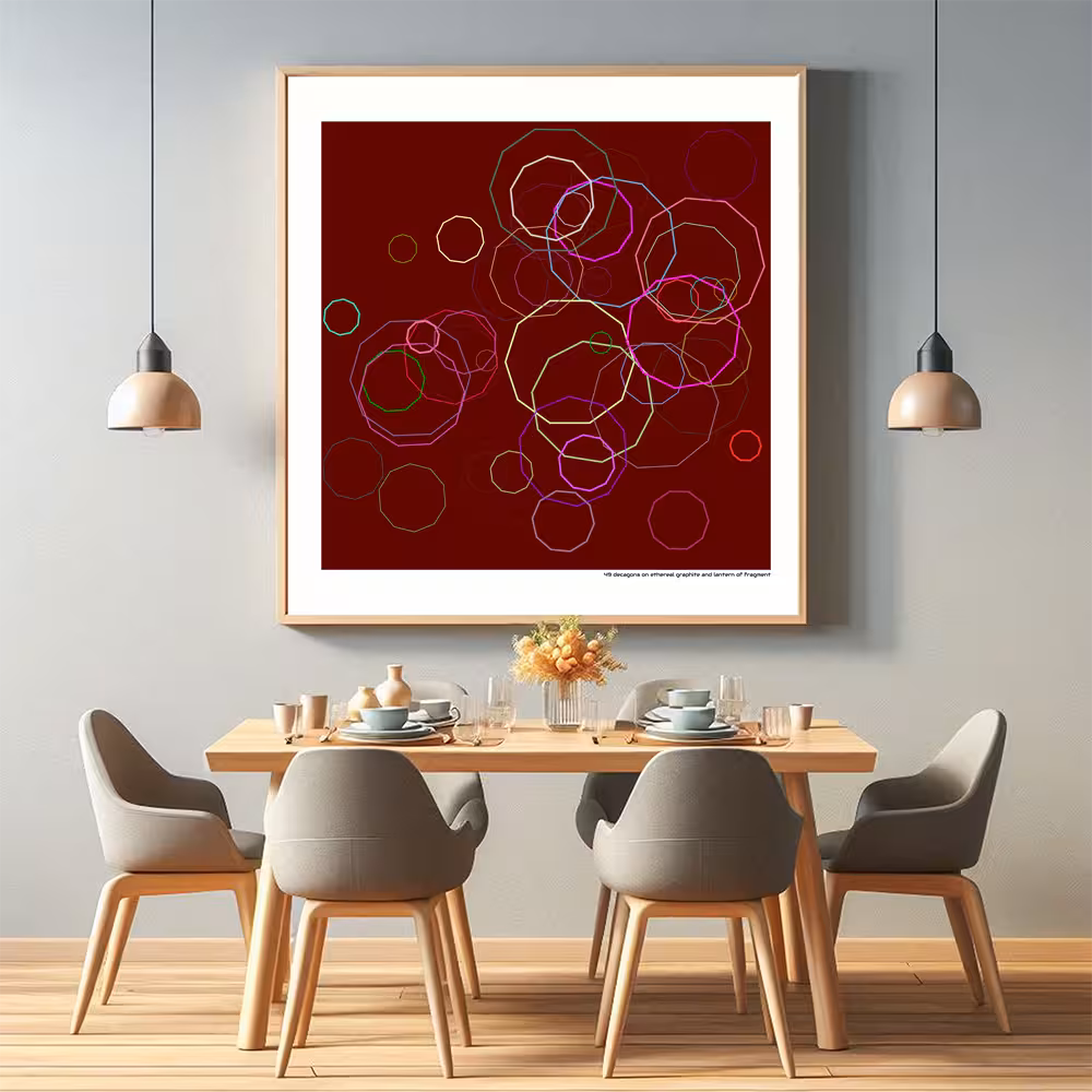 49 decagons on ethereal graphite and lantern of fragment in room setting