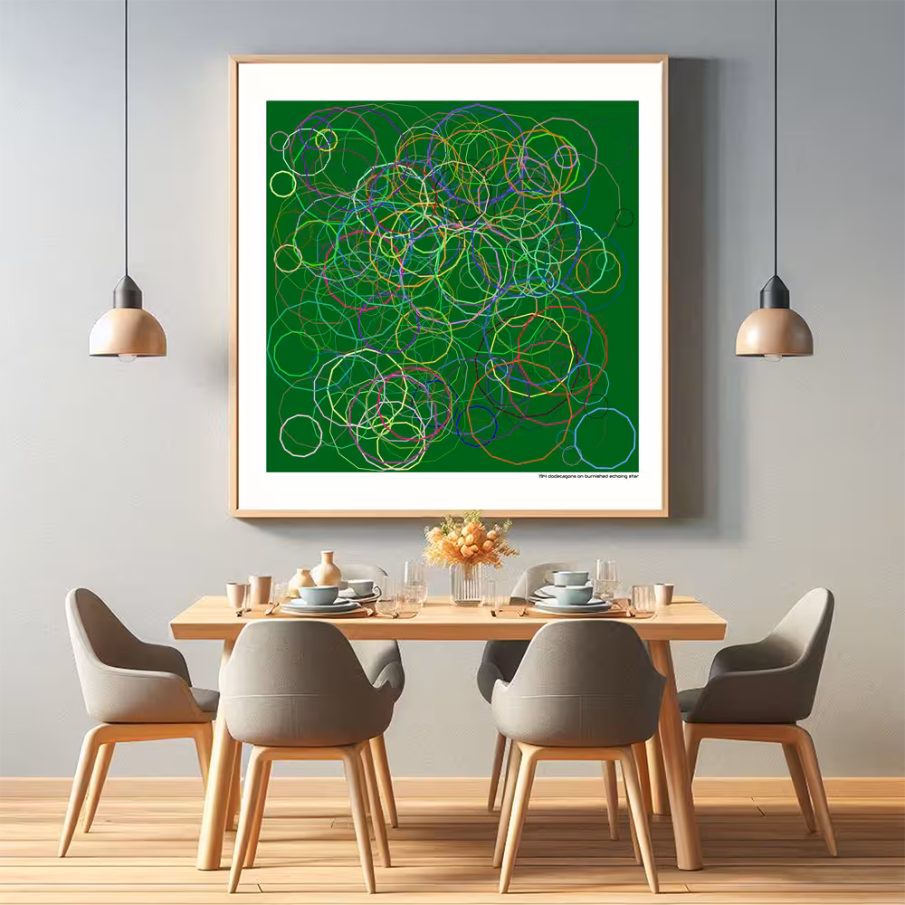 194 dodecagons on burnished echoing star in room setting