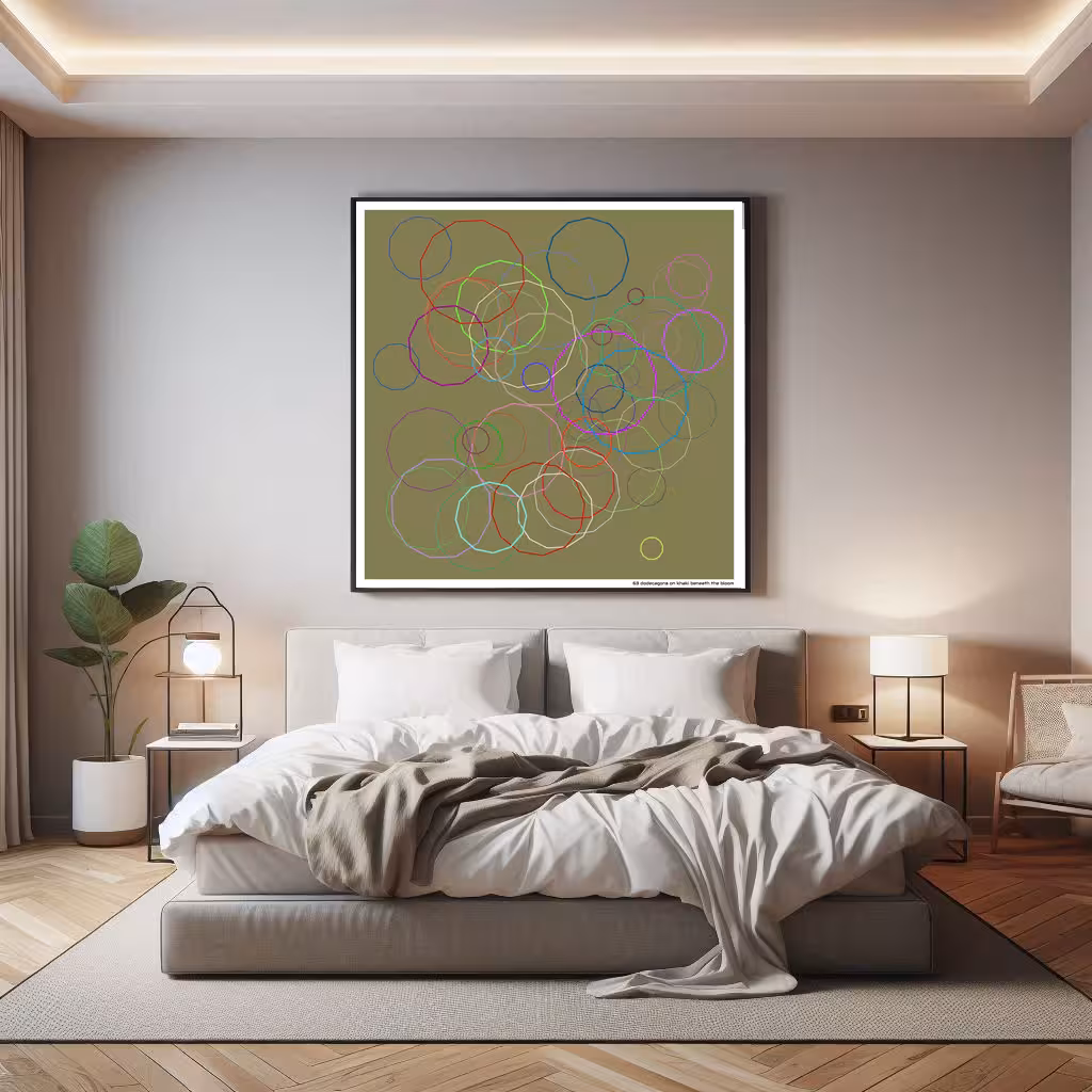 63 dodecagons on khaki beneath the bloom in room setting