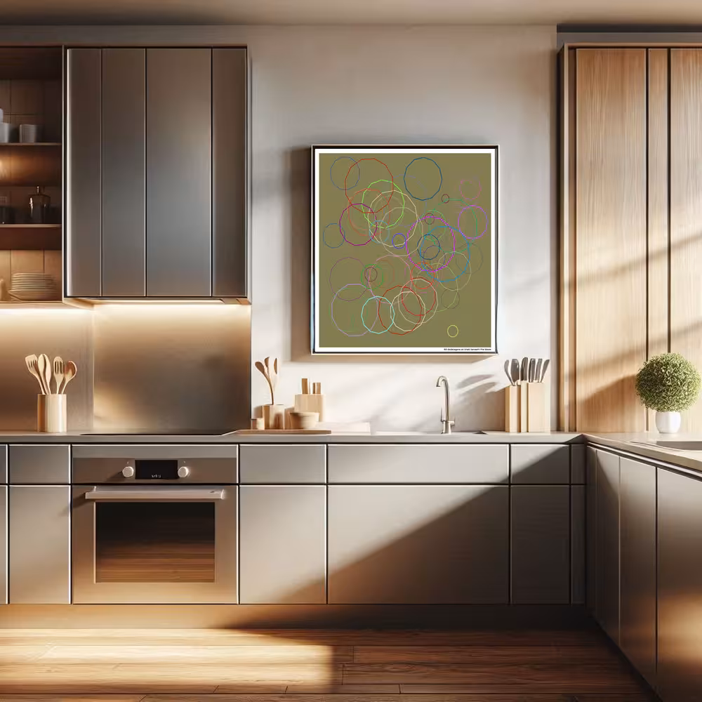 63 dodecagons on khaki beneath the bloom in room setting