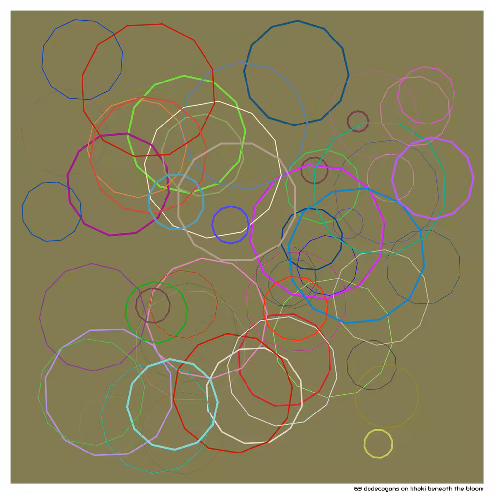 63 dodecagons on khaki beneath the bloom