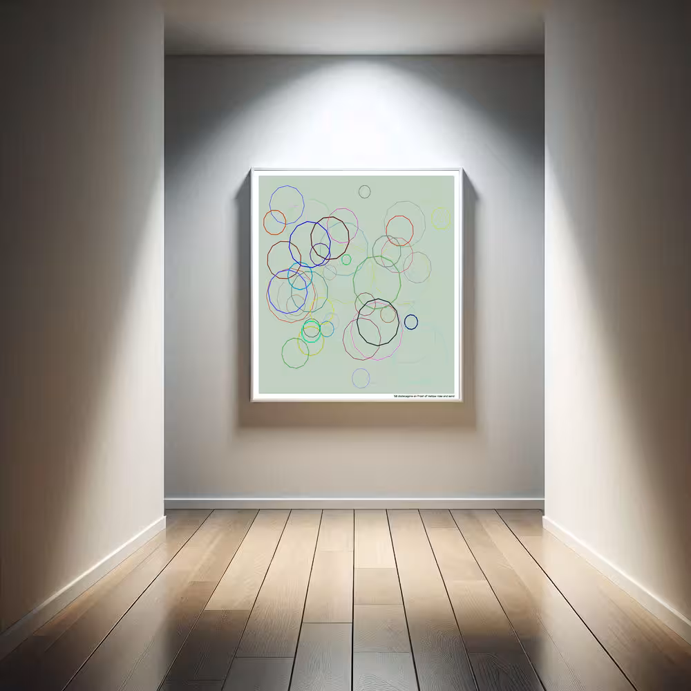 58 dodecagons on frost of mellow rose and sand in room setting