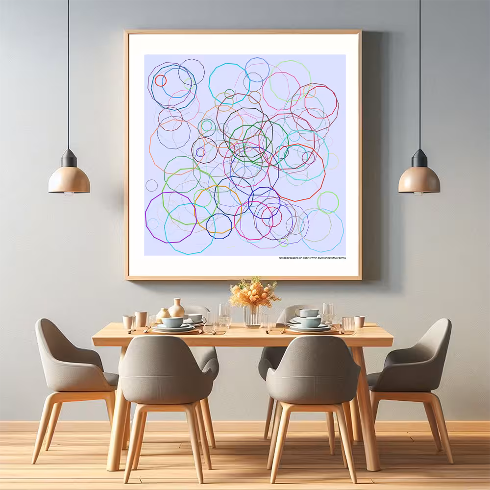 101 dodecagons on rose within burnished strawberry in room setting