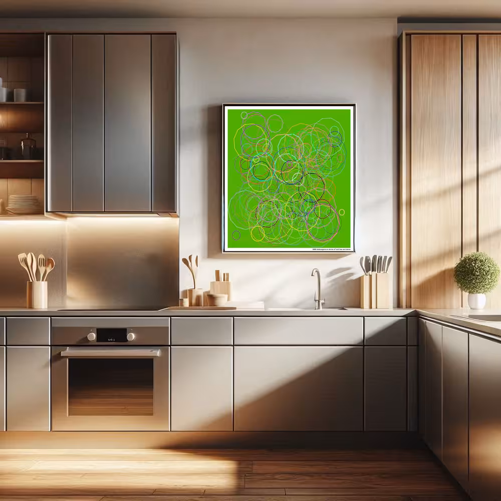 200 dodecagons on shrine of dull lime and denim in room setting