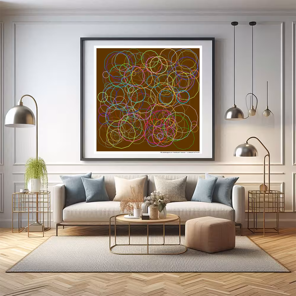 176 dodecagons on translucent maroon — a descent of truth in room setting