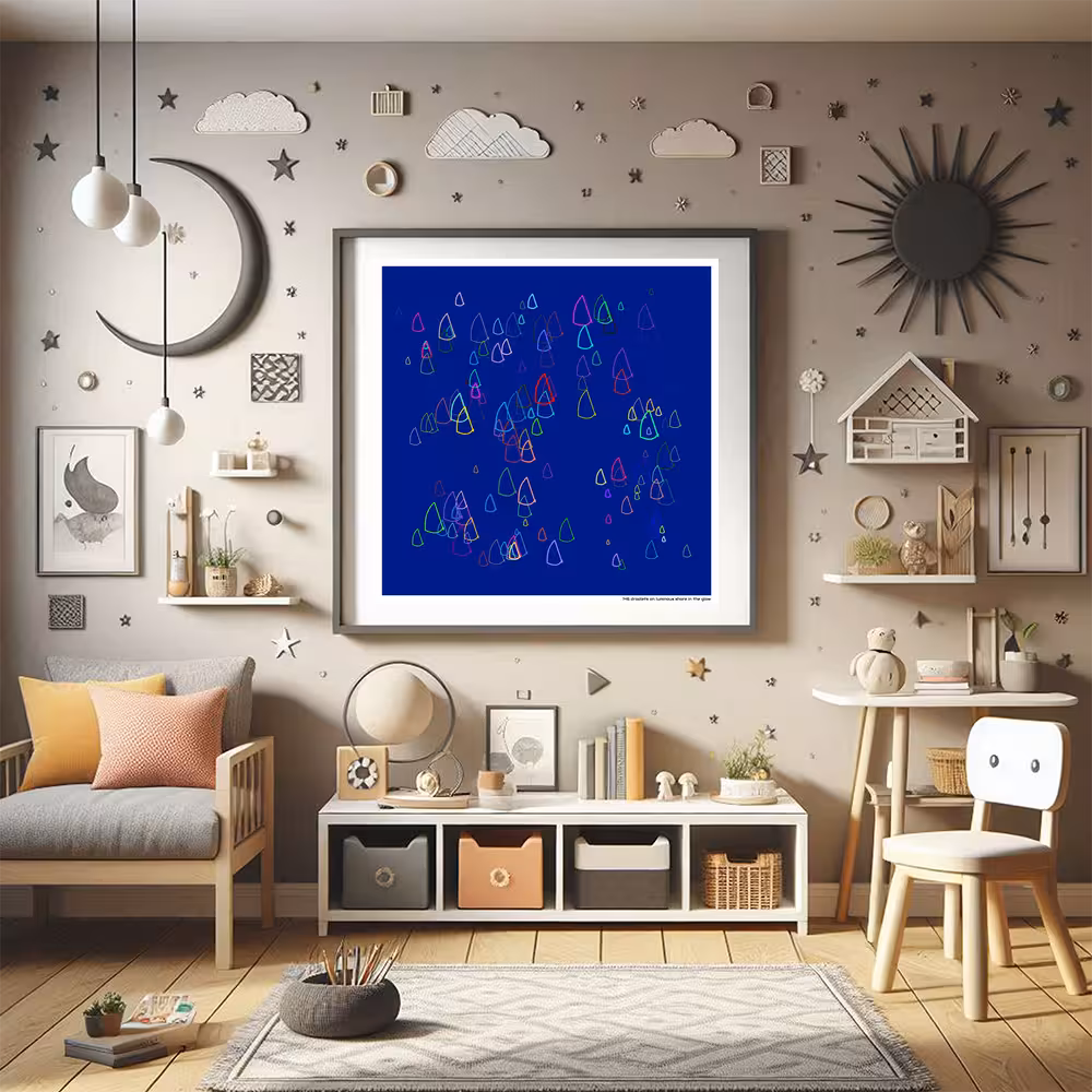 146 droplets on luminous shore in the glow in room setting