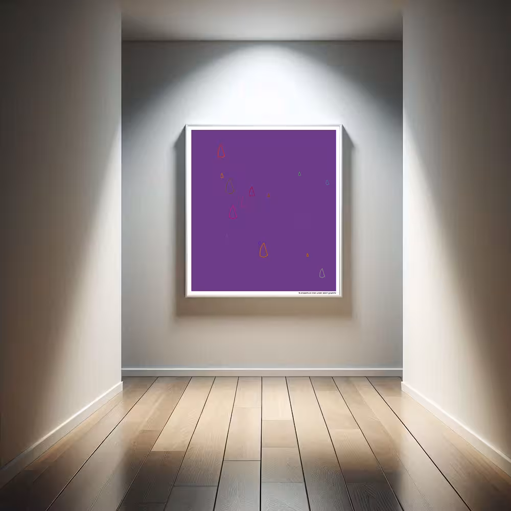 16 droplets on linen under silent graphite in room setting