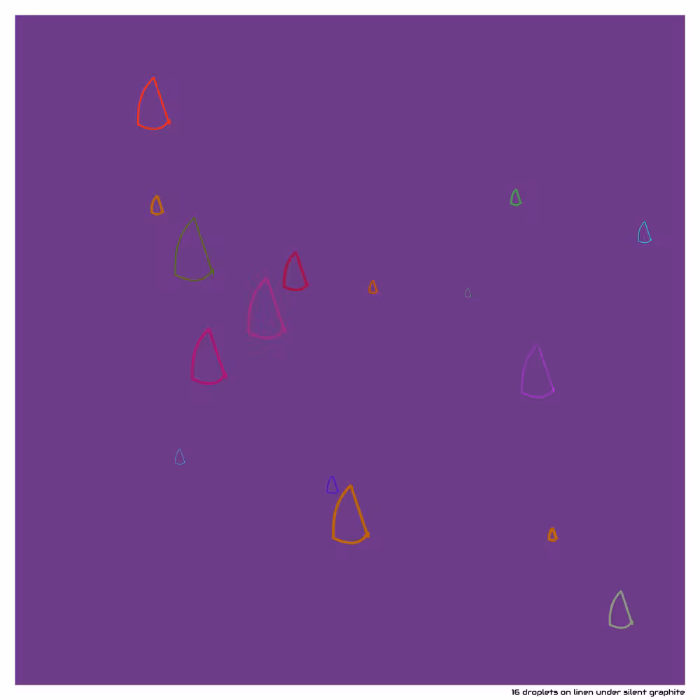 16 droplets on linen under silent graphite