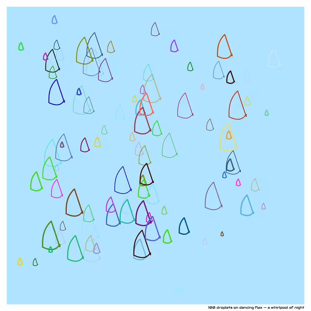 100 droplets on dancing flax — a whirlpool of night