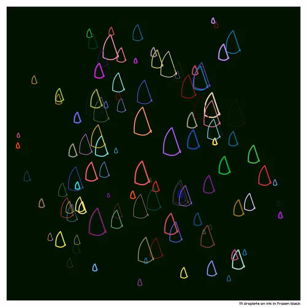 111 droplets on ink in frozen black