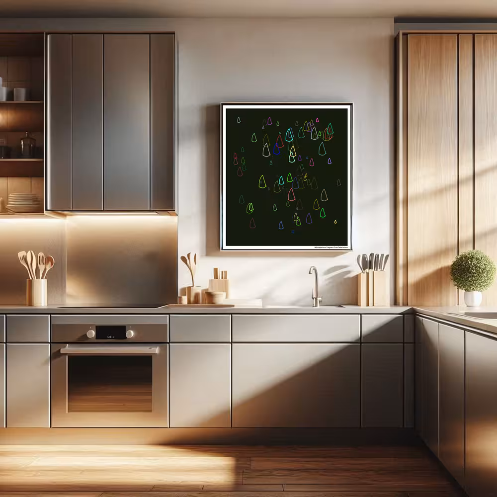 90 droplets on fragment from faded storm in room setting