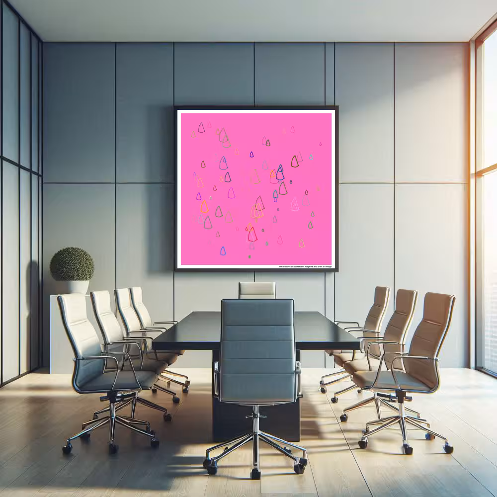 84 droplets on opalescent magenta and drift of mirage in room setting