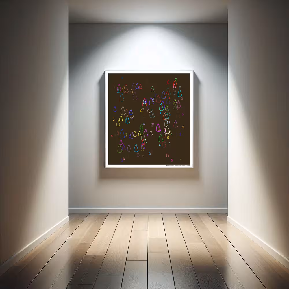 154 droplets on golden sand — a mirage of silk in room setting