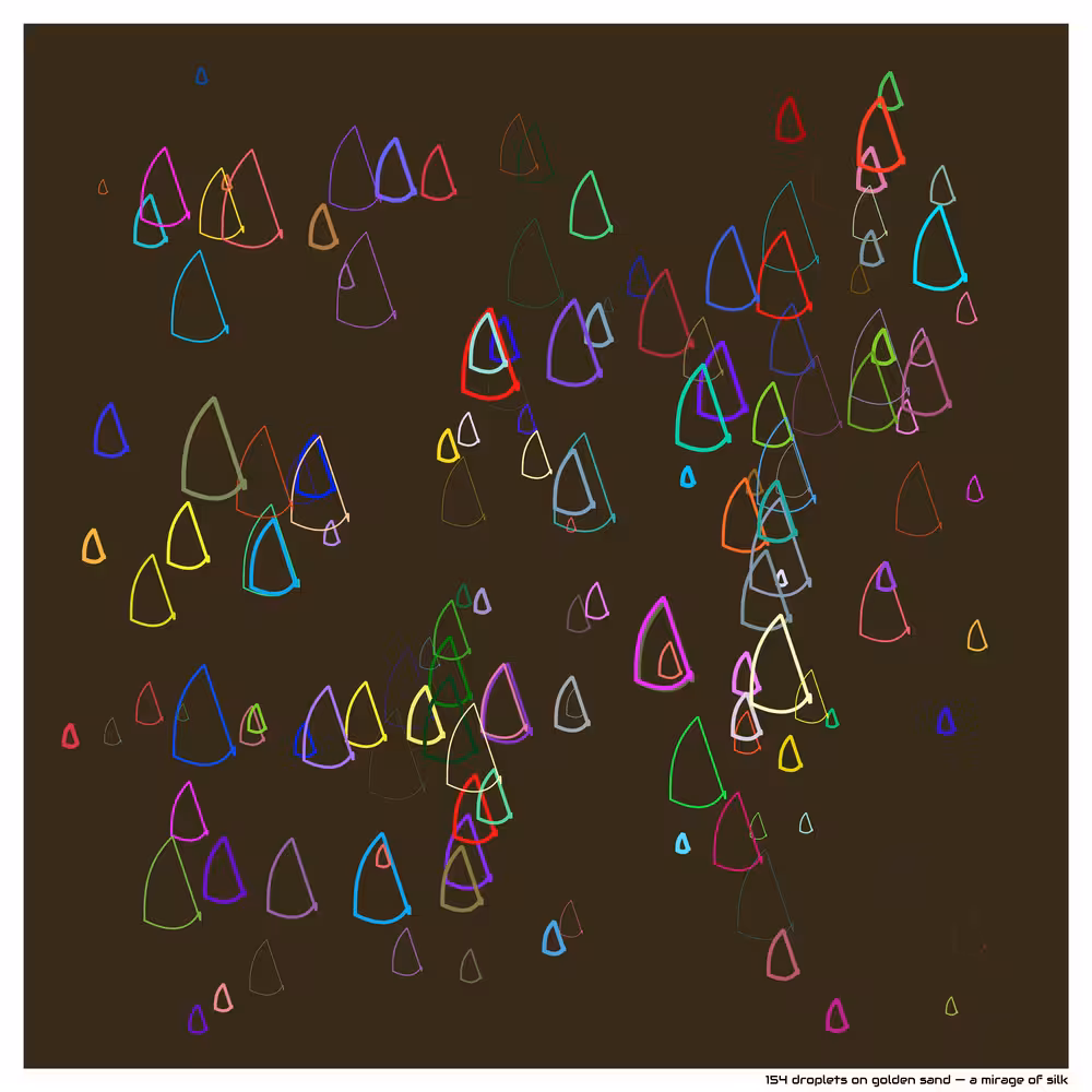 154 droplets on golden sand — a mirage of silk